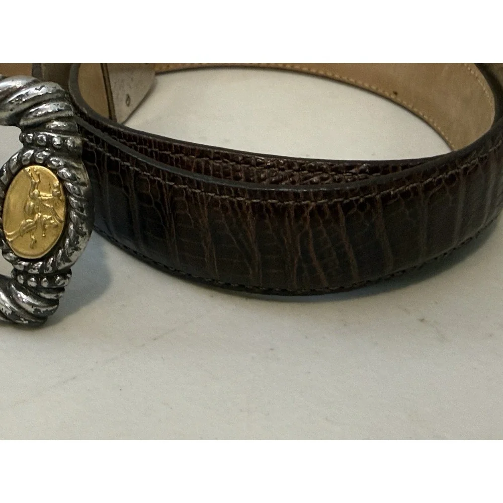 VTG Brighton Museum Collection Brown Leather Belt Greco Roman‎ Coin Med 33